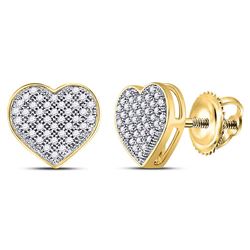 Diamond Heart Cluster Screwback Earrings 1/5 Cttw 10kt Yellow Gold