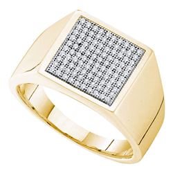 Mens Round Pave-set Diamond Square Cluster Ring 1/3 Cttw 10kt Yellow Gold