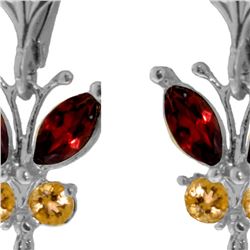 Genuine 2.74 ctw Garnet & Citrine Earrings 14KT White Gold - REF-42F6Z