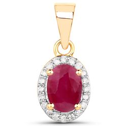 0.65 ctw Ruby & White Diamond Pendant 14K Yellow Gold - REF-31Y6N