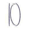 Image 1 : Round Blue Sapphire Large Slender Inside Outside Hoop Earrings 3-1/2 Cttw 14kt White Gold