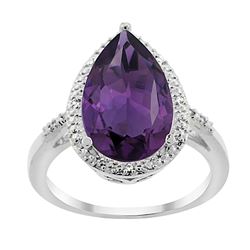 5.55 CTW Amethyst & Diamond Ring 14K White Gold - REF-44N9Y