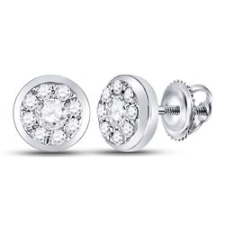 Diamond Solitaire Circle Frame Stud Earrings 1/4 Cttw 14kt White Gold