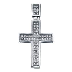 Mens Diamond Small Cross Charm Pendant 1/6 Cttw 10kt White Gold