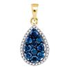 Image 1 : Round Blue Color Enhanced Diamond Teardrop Cluster Pendant 3/4 Cttw 10kt Yellow Gold