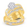 Image 1 : His & Hers Diamond Cluster Matching Bridal Wedding Ring Band Set 3/4 Cttw 14kt Yellow Gold