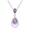 Image 1 : Oval Lab-Created Amethyst Diamond Teardrop Pendant 1-1/2 Cttw 10kt White Gold