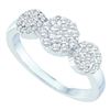 Image 1 : Diamond Triple Flower Cluster Ring 1/2 Cttw 14kt White Gold