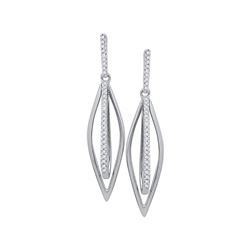 Diamond Oblong Oval Dangle Earrings 1/6 Cttw 10kt White Gold