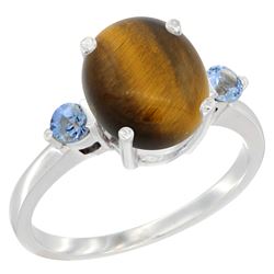 2.54 CTW Tiger Eye & Blue Sapphire Ring 10K White Gold - REF-22H4M