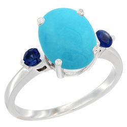 2.64 CTW Turquoise & Blue Sapphire Ring 10K White Gold - REF-30N5Y