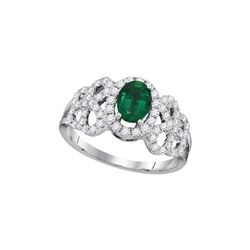 Oval Emerald Solitaire Diamond-accent Ring 1.00 Cttw 18kt White Gold