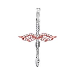 Diamond Rose-tone Cross Wings Pendant 1/6 Cttw 10kt White Gold