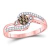 Image 1 : Round Brown Diamond Cluster Double Heart Ring 1/6 Cttw 10kt Rose Gold