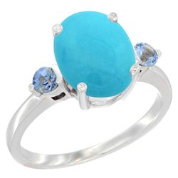 2.64 CTW Turquoise & Blue Sapphire Ring 10K White Gold - REF-30W5F