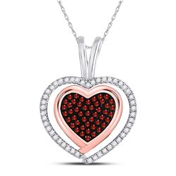 Round Red Color Enhanced Diamond Heart Pendant 1/4 Cttw 10kt White Rose Gold