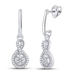 Diamond Framed Cluster Dangle Earrings 1/5 Cttw 10kt White Gold