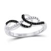 Image 1 : Round Black Color Enhanced Diamond Woven Strand Band Ring 1/5 Cttw 10kt White Gold