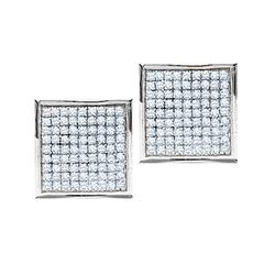 Round Pave-set Diamond Square Cluster Earrings 1/2 Cttw 10kt White Gold