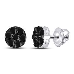 Round Black Color Enhanced Diamond Flower Cluster Earrings 3/8 Cttw 14kt White Gold