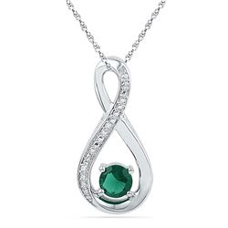 Round Lab-Created Emerald Infinity Diamond Pendant 1/2 Cttw 10kt White Gold