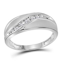 Mens Diamond Single Row Fashion Band Ring 1/8 Cttw 10kt White Gold