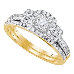Diamond Halo Bridal Wedding Engagement Ring Band Set 1/2 Cttw 14kt Yellow Gold