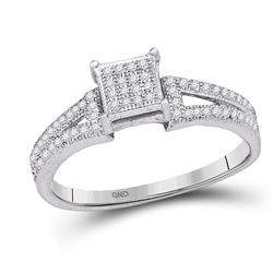 Elevated Diamond Square Cluster Bridal Wedding Engagement Ring 1/6 Cttw 10kt White Gold