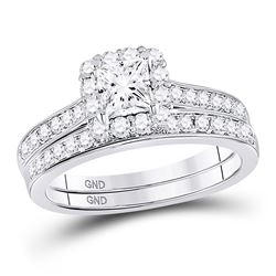 Diamond Halo Bridal Wedding Engagement Ring Band Set 1-1/4 Cttw 14kt White Gold