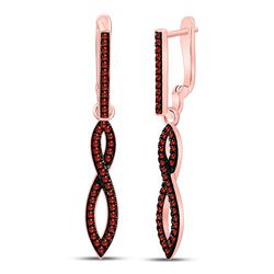 Round Red Color Enhanced Diamond Twist Dangle Earrings 1/4 Cttw 10kt Rose Gold