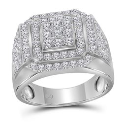 Mens Diamond Square Frame Cluster Ring 2-1/2 Cttw 10kt White Gold