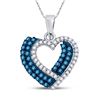 Image 1 : Round Blue Color Enhanced Diamond Double Heart Pendant 3/8 Cttw 10kt White Gold