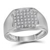 Image 1 : Mens Round Pave-set Diamond Square Cluster Ring 1/4 Cttw 10kt White Gold