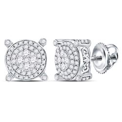Diamond Circle Frame Cluster Earrings 1/2 Cttw 14kt White Gold