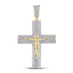 Mens Diamond Roman Cross Crucifix Jesus Charm Pendant 1-1/2 Cttw 10kt Yellow Gold