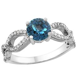 1.25 CTW London Blue Topaz & Diamond Ring 14K White Gold - REF-50V2R