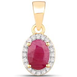 1 ctw Ruby & White Diamond Pendant 14K Yellow Gold - REF-26W6M