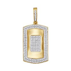 Mens Diamond Framed Dog Tag Cluster Charm Pendant 1/2 Cttw 10kt Yellow Gold