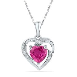 Round Lab-Created Pink Sapphire Heart Pendant 1.00 Cttw 10kt White Gold