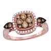 Image 1 : Round Brown Diamond Square Cluster Bridal Wedding Engagement Ring 3/4 Cttw 14kt Rose Gold