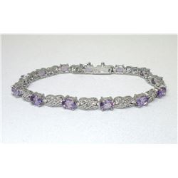 6.02 CTW Amethyst & Diamond Tennis Bracelet