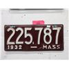 Image 1 : Rare USA 1932 Massachusetts  License Plate