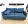 Image 1 : New 60" Blue Fabric Love Seat -Brown Wood Legs
