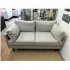 Image 1 : New 60" Grey Fabric Love Seat -Brown Wood Legs