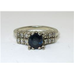14KT White Gold Sapphire & Diamond Ring