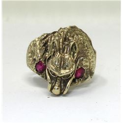 Man's 10 KT Yellow Gold Dragon Head Ruby Ring