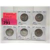 Image 1 : 5 Wartime Canadian 80% Silver Half Dollar Coins