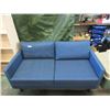 Image 1 : New 60" Blue Fabric Love Seat -Brown Wood Legs