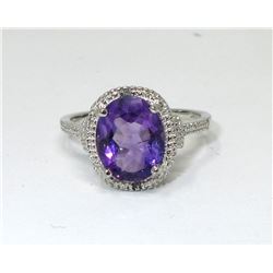 Amethyst & Diamond Sterling Silver Ring