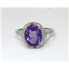 Image 1 : Amethyst & Diamond Sterling Silver Ring